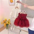 Girls' winter fleece-lined two-piece set,  new stylish children's first birthday baby dress, red princess dress