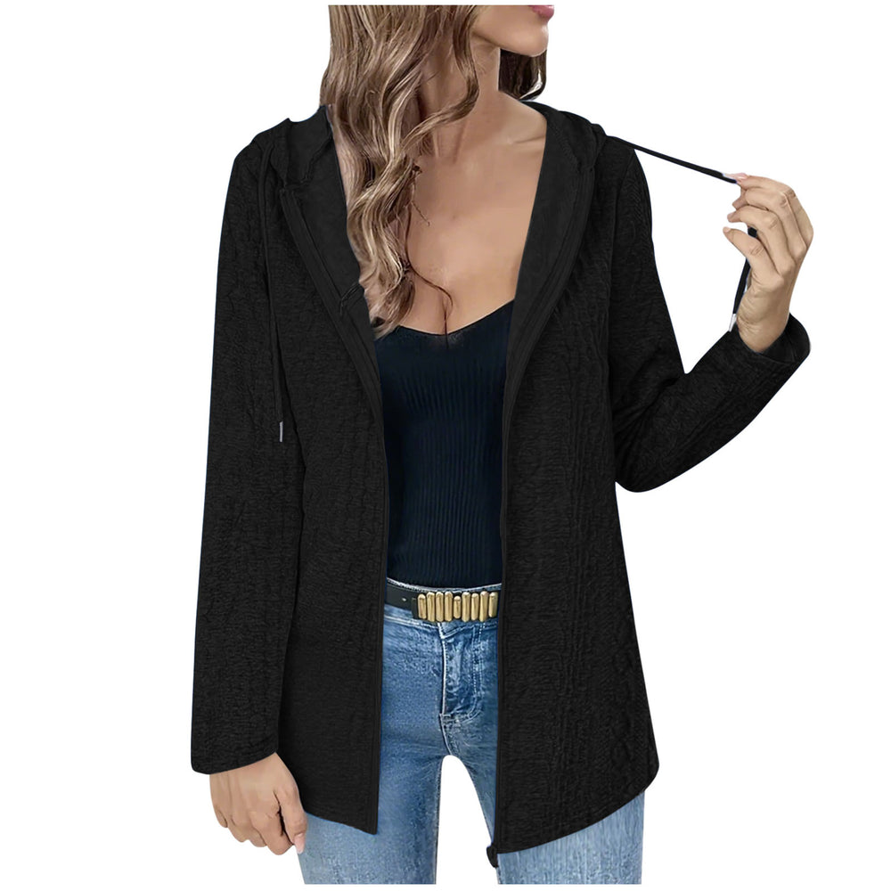 fashion cross-border women's spring fall and winterloose zipper long sleeves hooded tops casual cardiganoutwear