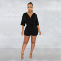 C6308 special offer: no returns or exchanges. please purchase with care. cross-border fashion women's tie-up v-neck mid-sleeve shorts jumpsuit