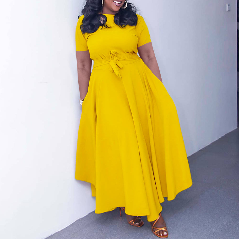 D3184 cross-border women's summer dress : new fashionable and elegant tie-up african-style plus size export dress (us/eu fit)