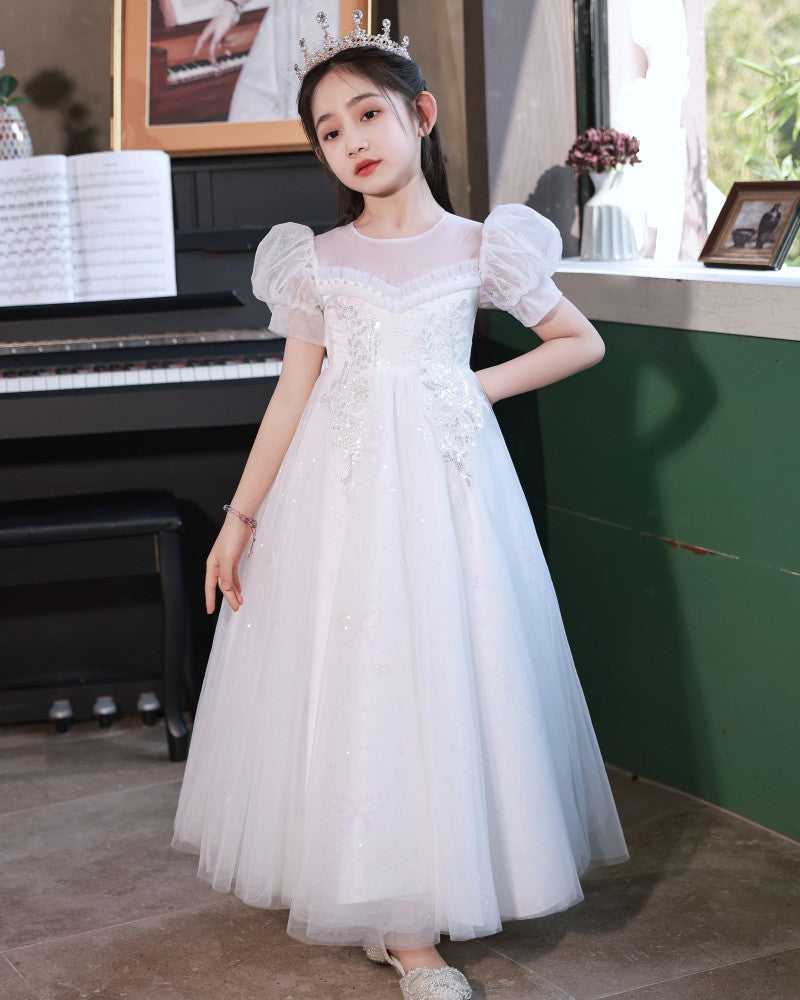 Girls' princess dress - long summer gown for elementary school performances, ages 3-13