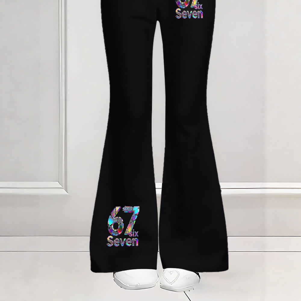 wholesale girls' flared pants set, fashionable spring, summer, and autumn 67 number short-sleeved long flared pants set for girls