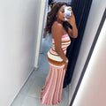 European and american cross-border women's fashion  summer new arrival: elegant bandeau striped sleeveless bodycon mini dress