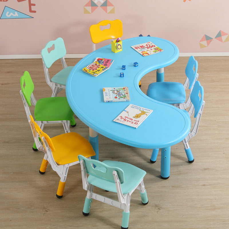 Children's table and chair set Kindergarten table and chair Baby painting game learning desk Plastic lifting moon creative table