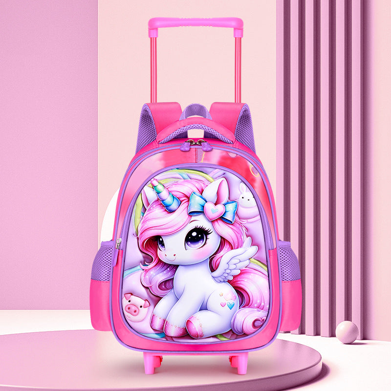 2026 new 3d dinosaur kindergarten trolley backpack - large capacity, lightweight, and easy-push cart backpack
