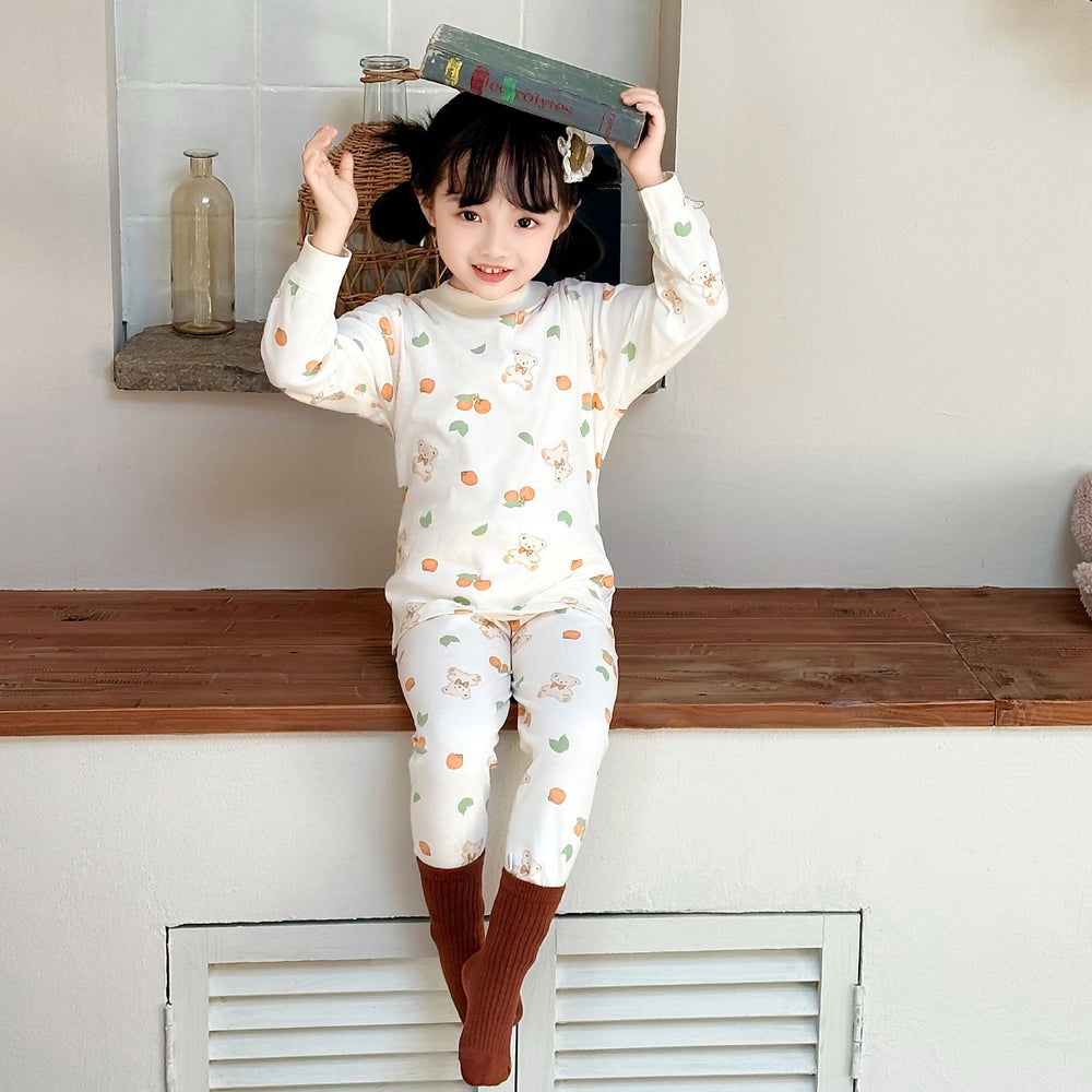 Kids' 100% cotton thermal underwear set - boys' and girls' spring/autumn warm printed pajamas
