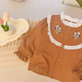 Girl pure cotton doll shirt girl fashion new arrival shirt  baby long sleeves bottomembroider round neck trendy