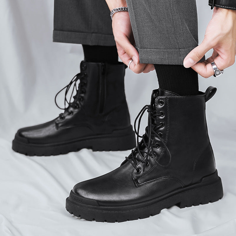 Boots men's british style high-top men's boots plus size mid-top leather shoes black high street workwear chelsea short boots spring