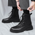 Boots men's british style high-top men's boots plus size mid-top leather shoes black high street workwear chelsea short boots spring