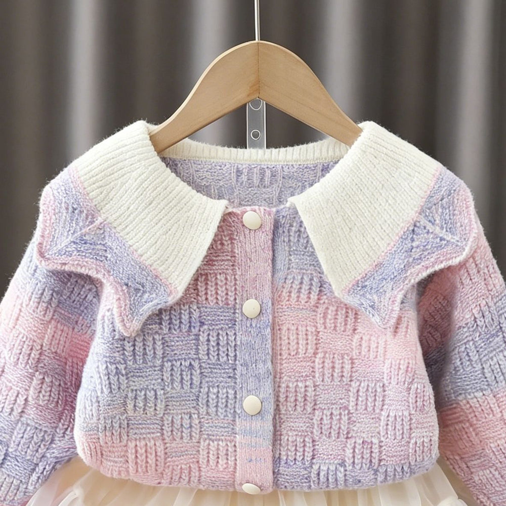 Girls' sweater set -  autumn collection: gradient knit cardigan & cute tutu skirt two-piece outfit