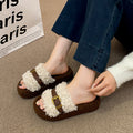 Thick sole heightened fur slippers women's outwear spring & fall new arrivalclassy leather buckle lamb wool home cotton slippers