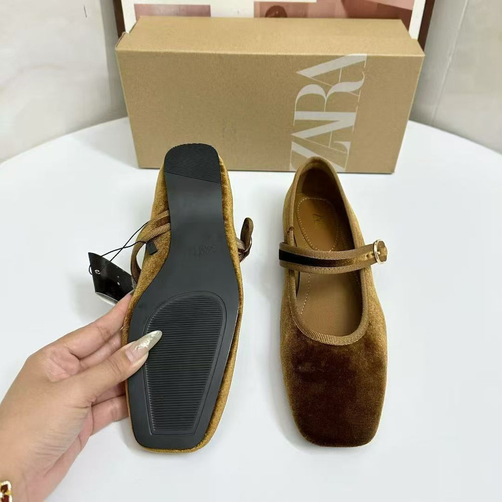 Za retroniche style round toe gold mary jane shoes women's single shoes 2026 spring shallow mouth gentle late ballet shoes scoop