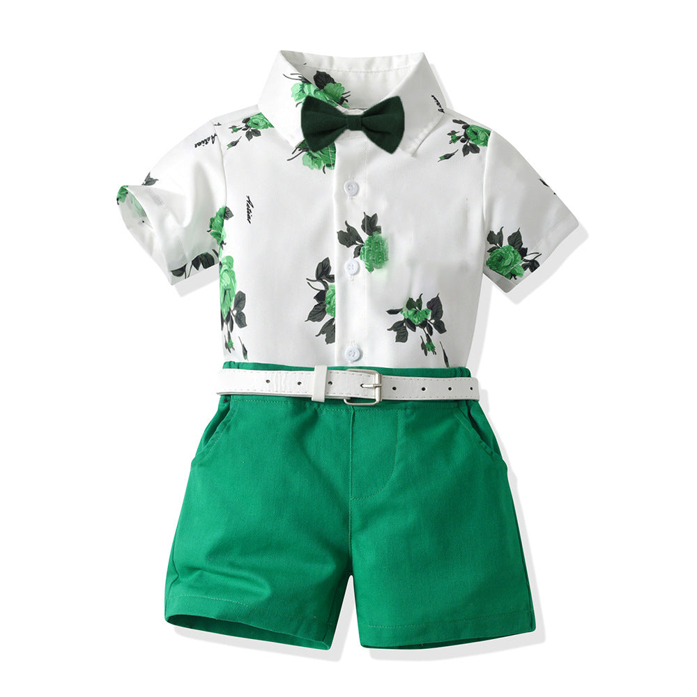 Boys' shirt set: new stylish summer short-sleeve rose print outfit for kids - perfect for children's day performances