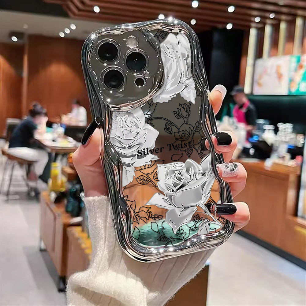 Trendy silver electroplated rose phone case for iphone 17 pro, apple 16 electroplated shockproof soft case - women's style