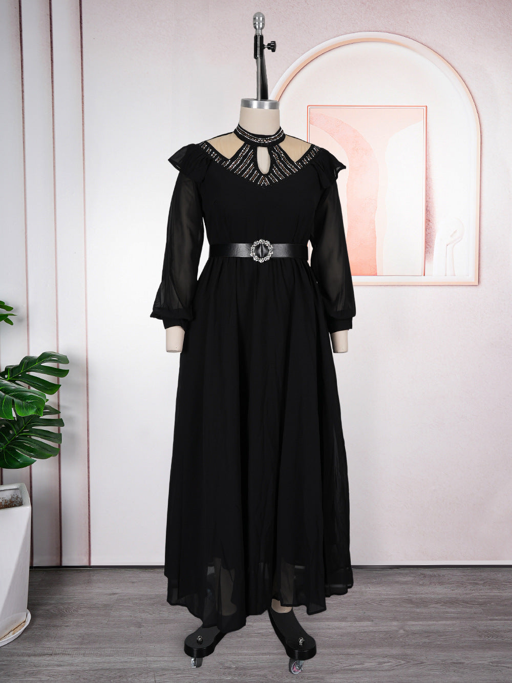 Aliexpress  plus size women's dress elegant fashion rhinestone belted chiffon evening gown