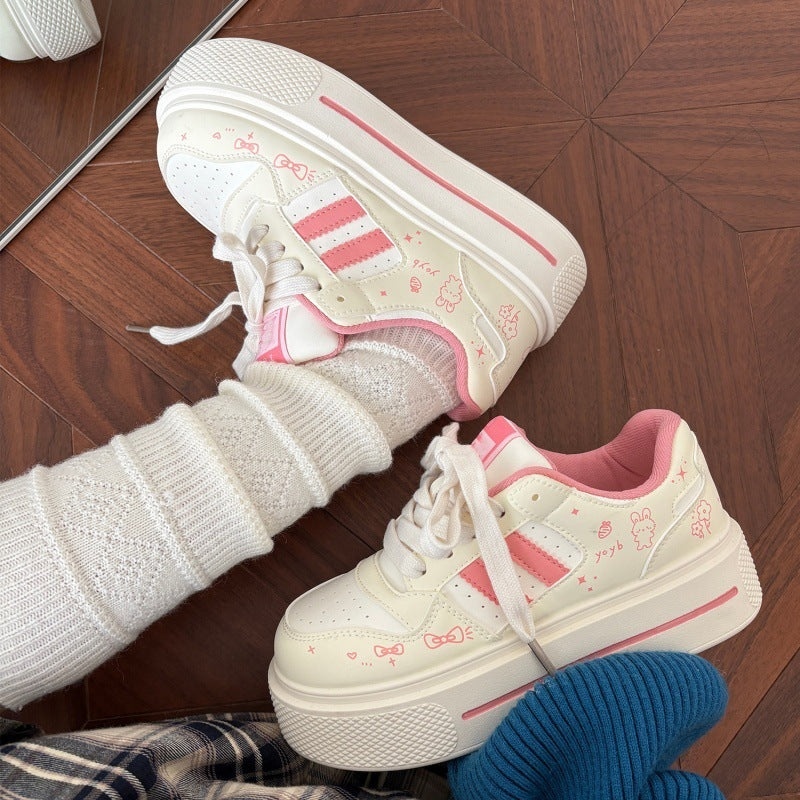 Thick soleheight increasingwhite shoes women's korean style all-match skirt shoes 2026new arrival student bread shoes casual sneakers