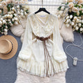 spring new arrival: sweet & chic vacation style - ruffled trim tie-waist bodycon mini dress with ruffle hem