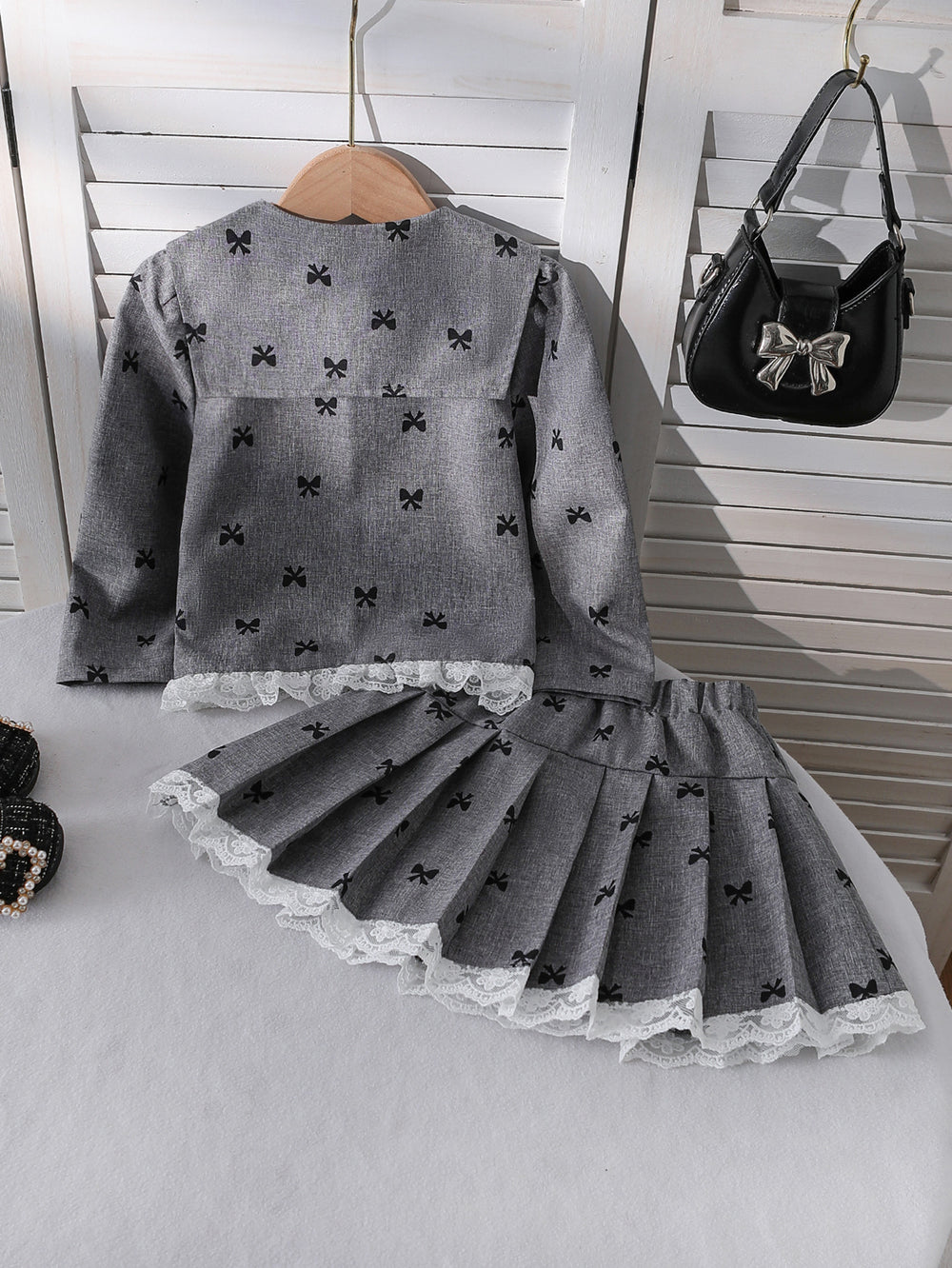 spring/summer new arrival: girls' lace ruffle collar tank top + pleated a-line skirt two-piece set (cross-border e-commerce)
