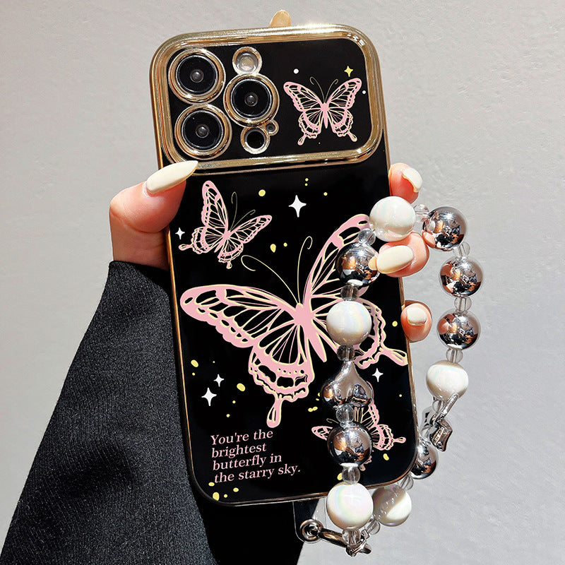 Large window electroplating suitable for apple 15pro butterfly starry sky mobile phone case iphonexr/13 bracelet soft protective cover