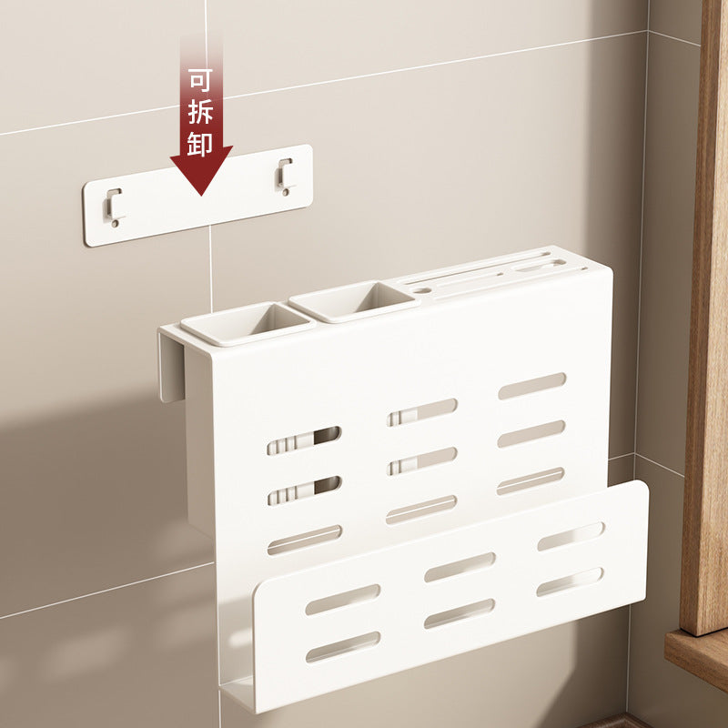 White lid rack, wall-mounted non-punching knife holder, integrated stainless steel chopstick cartridge, knife storage, cutting board, cutting board rack