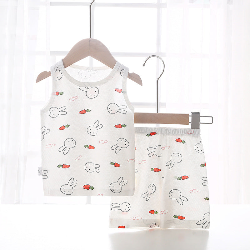 Baby tank top set - summer lightweight pure cotton sleeveless loungewear shorts - unisex kids' pajamas & summer outfit