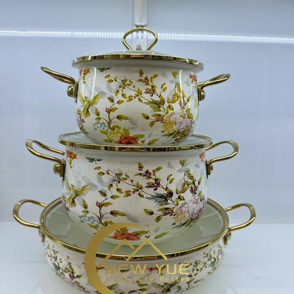 Factory direct sales cross-border hot selling thousands of charming flowers, birds and flowers enamel soup pot 20cm24cm30cm