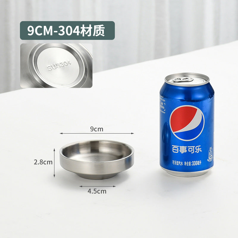 304 korean style double-layer stainless steel sauce dish, round barbecue plate, snack dish, korean bbq dipping dish for home use