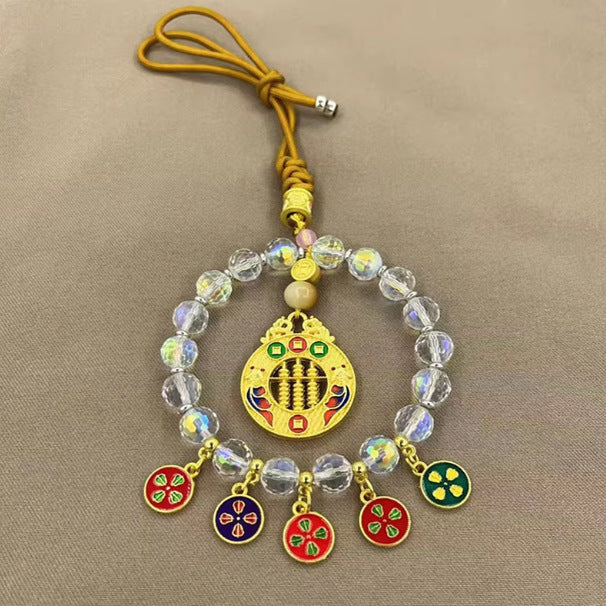Lingyin same style five-way god of wealth car pendant colorful crystal safe abacus lock lucky bag high-end car decoration chinese style