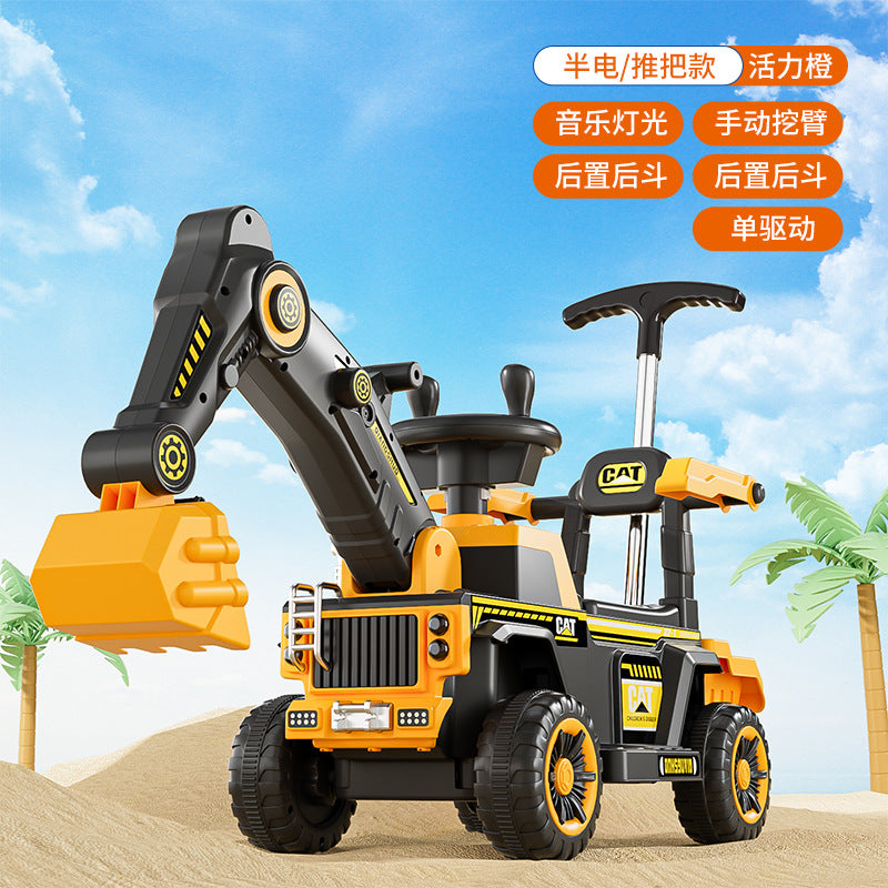 New children's excavator electric seated four-wheeled car large toy excavator baby remote control excavator