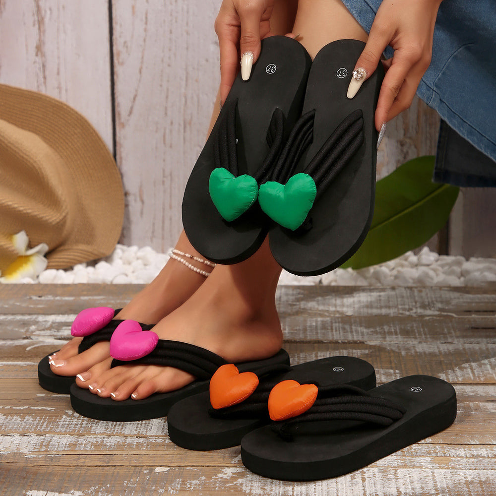 summernew arrival sandals and slippers women's plus size flip-flops wedge heel peach heart slippers beach flip-flops women
