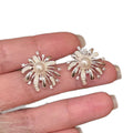 Sparkling zircon silver-white pearl firework stud earrings - women's luxury, high-end, unique design, fashionable commute accessories