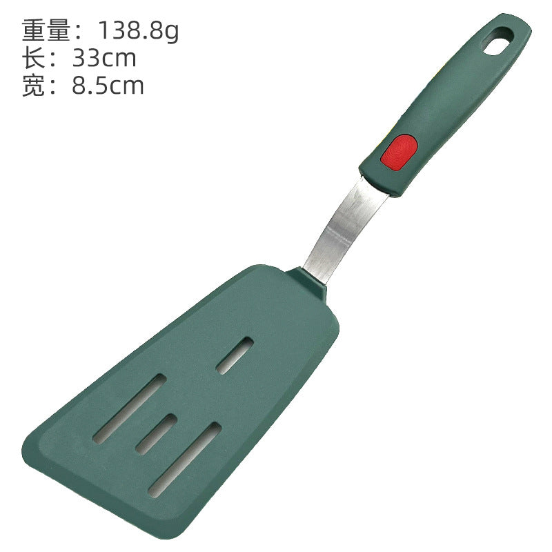 Dark green silicone kitchenware stainless steel handle frying spatula leak spatula kitchen utensils cooking spatula silicone frying pan spatula