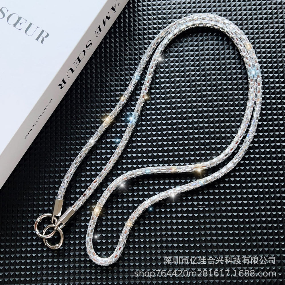 Square crystal backable cross-body mobile phone lanyard classy women's fashion mobile phone cross-body chain anti-lost popular chain
