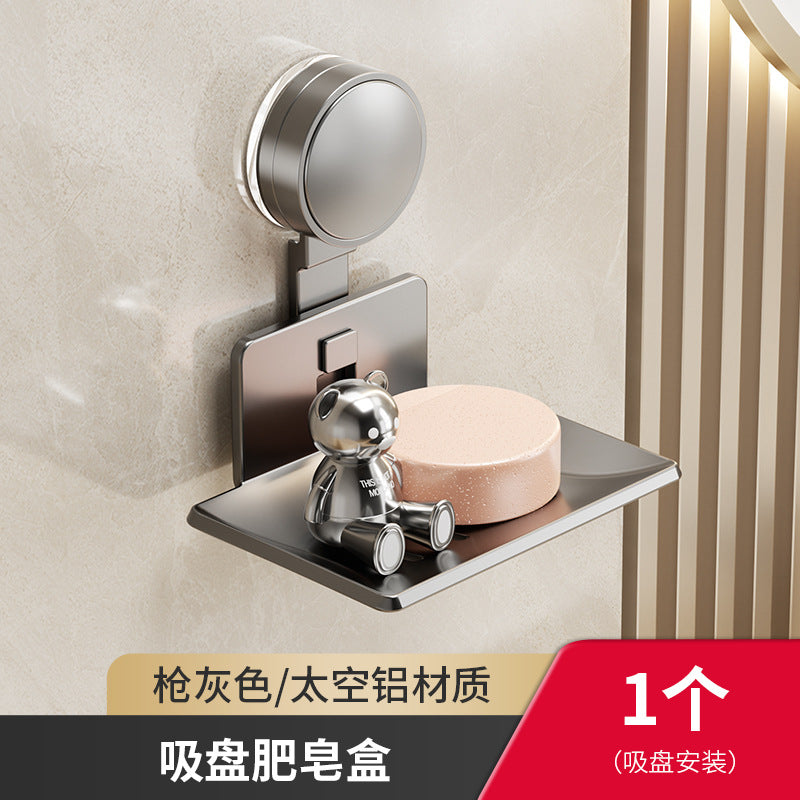 Suction cup soap dish wall-mounted punch-free space aluminum bathroom soap rack for home wall storage drain soap box