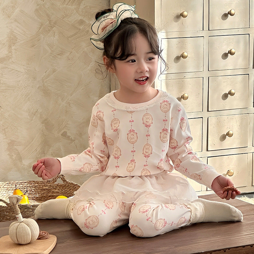 Kidsfall and winter shu velvet 320gthickenedpure cotton autumn clothes and long pants home clothes suit class a boneless baby suit clothes