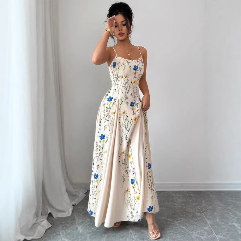 new european and american style floral halter neck maxi dress for women - spring collection