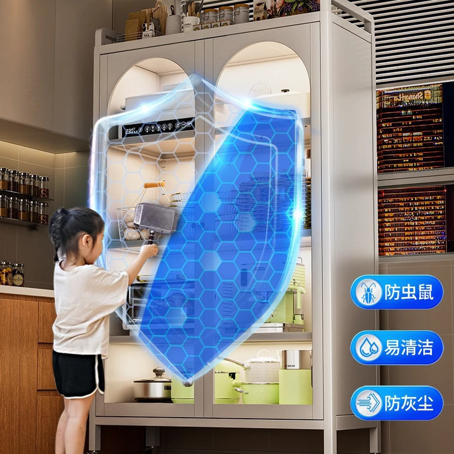 Household kitchen storage cabinet floor-standing multi-layer double door cabinet microwave dish storage cabinet movable storage rack