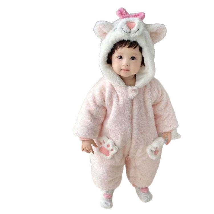 Wintercute winter clothes baby outing clothes baby clothes super cute one-piece plus fleece thickened khakiheattech crawling suit