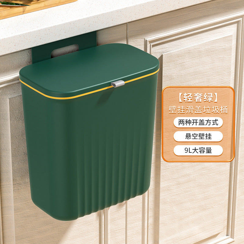 Kitchen trash can wall-mounted for home with lid flip-top cabinet door kitchen waste special bathroom toilet large storage