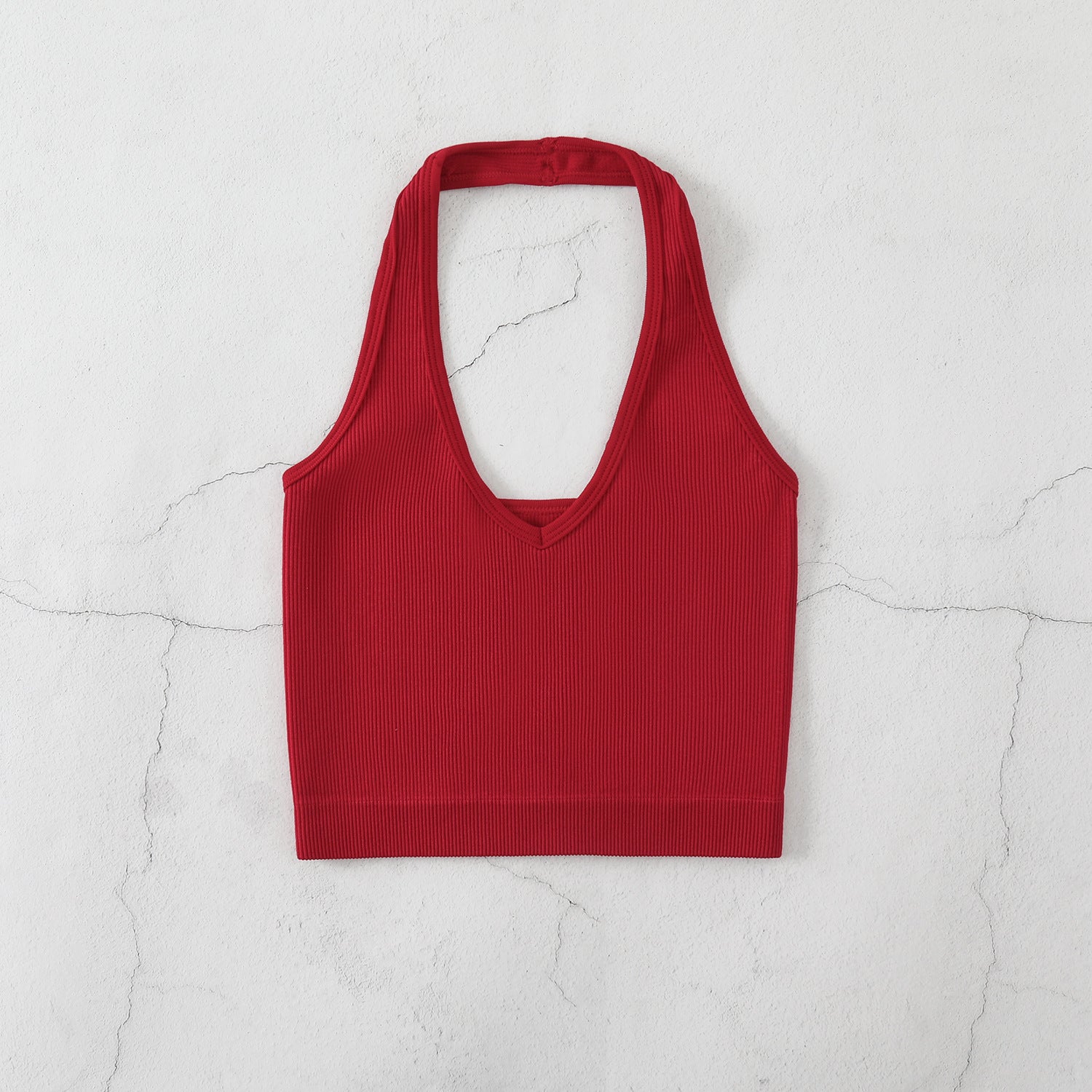 , European and American neck body underwear fitness yoga V-neck backless small vest threaded candy color