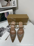 Summer new arrivals 2024: french pointed-toe high heels - mesh, rhinestone-embellished, low-cut, slingback, open-back stiletto sandals for women