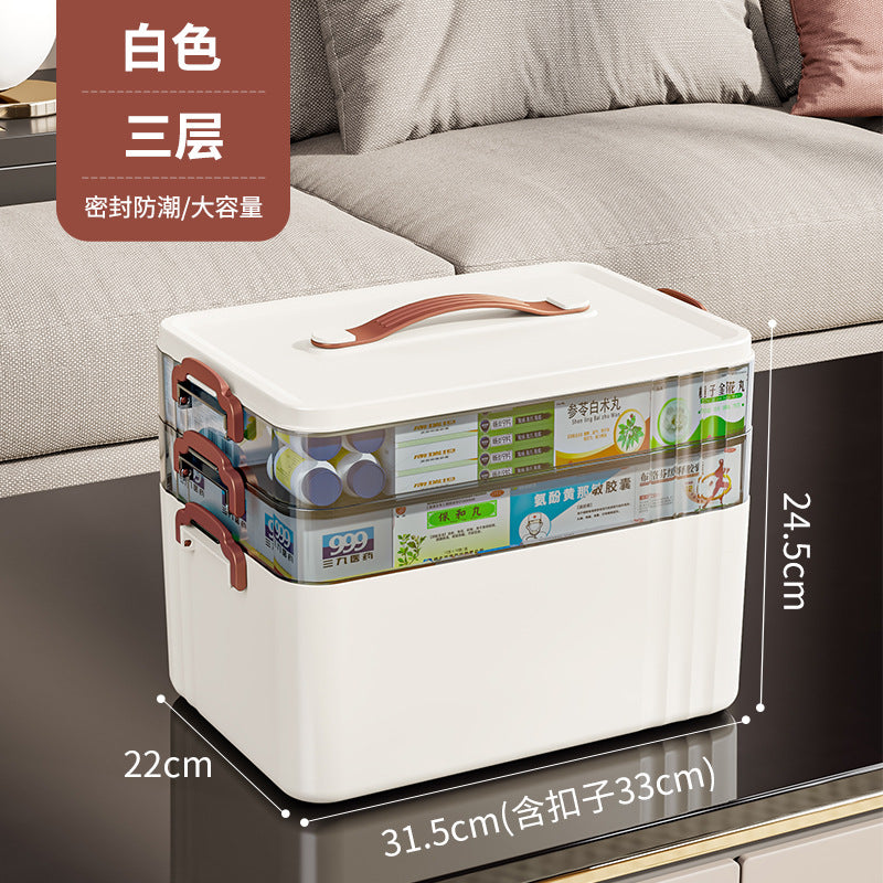 Medical box Household large-capacity portable first aid medicine storage box Multi-layer portable plastic large transparent medicine box