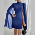 cross-border fashion: european & american style -  &  - ribbed pearl chiffon cape dress with bodycon fit
