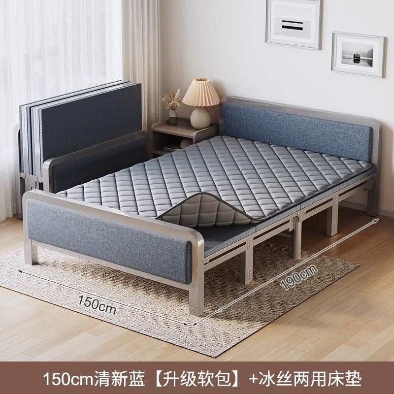 For homefoldable bed iron frame single lunch break rental house portable double bed iron frame simple hard bed economical