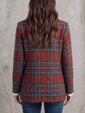 fashion cross-border retro red grids pattern suit outwear double row metal buckle lapel grids pattern woolenloose suit