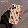 Classic striped apple 17 pro max phone case, iphone 16 creative coffee bear trendy phone case