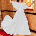 C8464 european and american style women's  summer off-the-shoulder solid color pleated maxi dress formal gown export dress