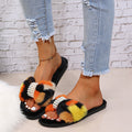 Popular women's slippers 2024fall and winternew arrivalfairy style pearl cow one-line home plaidflats suede fur slippers