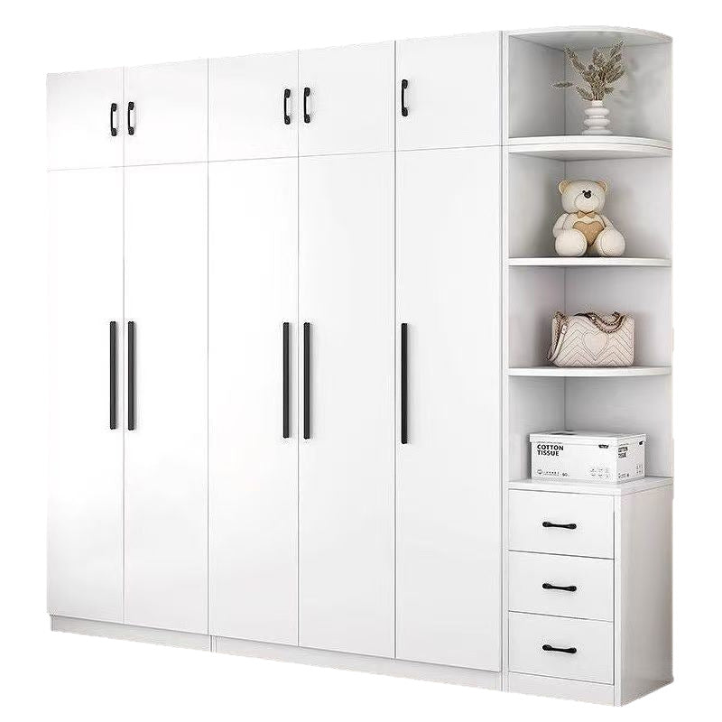Solid wood wardrobe for home bedroom, kids' storage, double door cabinet, budget-friendly rental apartment, creative large closet