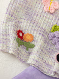 new arrival: girls' cute 3d floral textured top + casual pants two-piece set